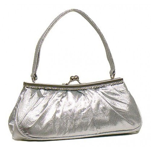 Evening Bag - Satin w/ Embellished Rhinestones – Silver – BG-40639S Evening Bag - Satin w/ Embellished Rhinestones – Silver – BG-40639S